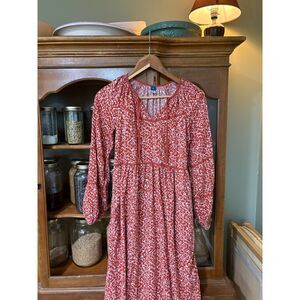 S Tall Red Floral Cottage Core Granny Core Feminine Dress